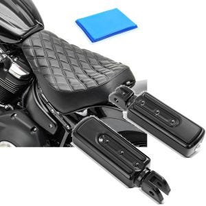 Set: Solo Sitz Gel passend für Harley Davidson Softail Street Bob / Standard 18-24 Sitzbank DS4 + Sozius Fussrasten passend für Harley Davidson Softail 18-24 Craftride SF8 schwarz