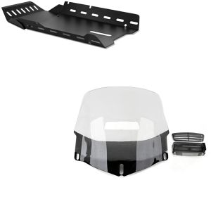 Set: Protection de moteur compatible avec Honda Gold Wing GL 1800 01-16 Sabot Acieravec Paré-Brise avec ventilation clair