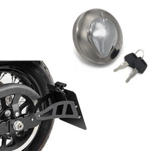 Set: Seitlicher Kennzeichenhalter passend für Honda Shadow VT 600 C 88-00 sw Craftride mit Motorrad OEM Tankdeckel mit Schlüssel