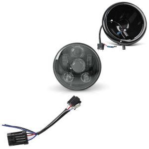 Set: Adapter H4 auf H13 für Scheinwerfer passend für Harley Davidson Craftride + LED Scheinwerfer Set 5,75 Zoll passend für Harley Davidson Hauptscheinwerfer schwarz Craftride C6