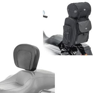 Set: Fahrer Rückenlehne passend für Harley Davidson Road King 97-23 Craftride + Motorrad Sissybar Tasche Craftride SXL Hecktasche mit Gepäckrolle in schwarz
