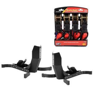 Béquille cale de roue moto 2 pièces Easy-Plus + jeu de sangles rouge