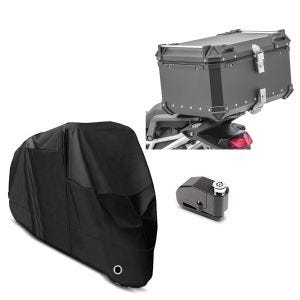 Housse Bâche de protection moto XXL + alarme bloque disque de frein compatible avec BMW R 1250 GS / Adventure + top case alu universel