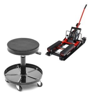 Tabouret d'atelier à roulettes + lift Mid-lift L rouge