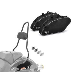 Set: Sissy Bar compatible avec Harley Davidson Softail Low Rider / S 18-24 Craftride XL avec kit montage noir + Sacs intérieurs compatible avec Harley Davidson Sport Glide 18-24 sacoches rigides Craftride