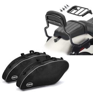 Set: Sissy Bar compatible avec Harley Davidson Sport Glide 18-24 XS porte-bagages kit montage noir Craftride + Sacs intérieurs compatible avec Harley Davidson Sport Glide 18-24 sacoches rigides Craftride