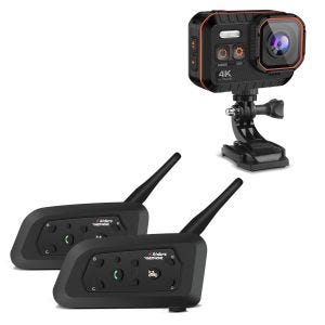 Ensemble système de communication Bluetooth + caméra d'action étanche vidéo 4K