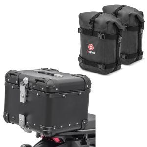 Top case aluminium XS45 aluminium 45 litres + sacoches K4 sacoches latérales 2x drybag étanche 10L