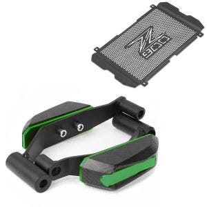 Crash pads compatible avec Kawasaki Z 900 17-24 vert + cache radiateur + alarme blocage disque de frein avec câble de rappel