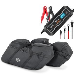 Set: Chargeur de batterie compatible avec moto custom Special LithiumPlomb 5A Lumitecs BX2 CB4144 + Sacs d'interieur de sacoches rigides compatible avec Harley Davidson Touring 94-24 Craftride SP4