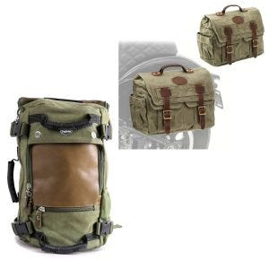 Sac à dos en toile VG6 sacoche de selle vintage 28Ltr vert + set 2x sacoche en toile avec poche intérieure CV1 vert armée