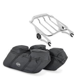 Set: Gepäckträger AW Abnehmbar passend für Harley Davidson Touring Modelle 09-23 chrom Craftride + Koffer Innentaschen passend für Harley Davidson Street Glide / Special Craftride SP4