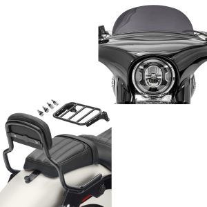 Set: Sissy Bar compatible avec Harley Davidson Sport Glide 18-24 XS porte-bagages kit montage noir Craftride + Pare-brise compatible avec Harley Davidson Sport Glide 18-24 Craftride M saute vent fumé foncé