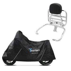 Abdeckplane + Gepäckträger mit Rückenlehne klappbar passend für Vespa GTS 300 / 250 / 125 08-22 chrom