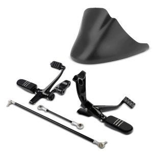 Set: Bugspoiler passend für Harley Davidson Sportster 04-20 Motor Spoiler Craftride CP4 schwarz matt + Motorrad vorverlegte Fußrastenanlage passend für Harley Davidson Sportster 04-13 Craftride in schwarz