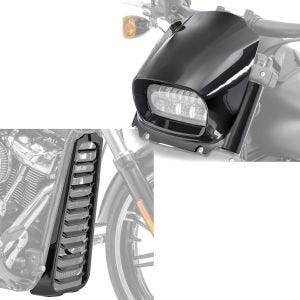 Set: Bugspoiler passend für Harley Davidson Softail Fat Bob / 114 18-24 Kühlerverkleidung Craftride CV6 + Scheinwerfer Windschild Frontmaske passend für Harley Davidson Softail Fat Bob 114 18-24 Fly Screen Craftride schwarz