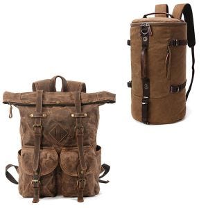 Sac à dos toile RG7 vintage 25Ltr marron + sac à dos toile VG8 bagage rouleau 35L marron