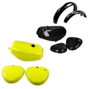 Réservoir / réservoir d'essence avec couvercle latéral jaune + set : garde-boue compatible avec Simson S51 avec réservoir d'essence et couvercle latéral sw