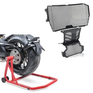 Béquille monobras montage béquille Single-Classic rouge + cache radiateur compatible avec Ducati Hypermotard 950 / SP 19-24
