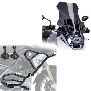 Tourenscheibe dunkel getönt Puig + Set Sturzbügel oben unten + Scheinwerfer XL8 passend für BMW R 1250 GS 19-23