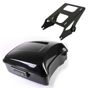 Set: Topcase Chopped passend für Harley Davidson Street Glide Special 15-23 schwarz LB Craftride + Topcase Träger Doppelsitzbank passend für Harley Davidson Touring 14-23 schwarz Craftride