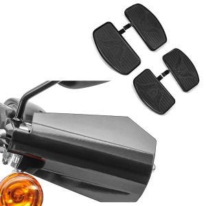 Set: Handprotektoren passend für Harley Davidson Handschutz Craftride HP4 schwarz + Set Trittbretter Fussrasten Fahrer-Beifahrer für Cruiser Chopper Crafrtride FB1 schwarz