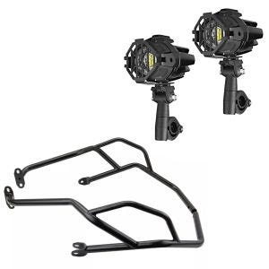 Ensemble de phares auxiliaires à LED + Pare carter de carénage compatible avec Benelli TRK 502 16-20 barre de protection du réservoir au-dessus