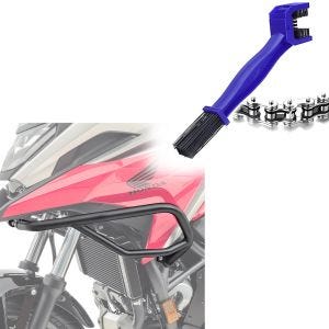 Brosse de nettoyage de chaine moto bleu + crash bar dessus compatible avec Honda NC 750 X 21-24