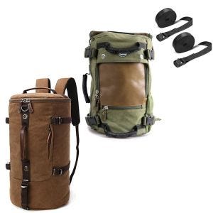 Rucksack Canvas VG8 Gepackrolle Vintage 35L braun + Rucksack Canvas VG6 inkl. Spanngurte 28Ltr grun