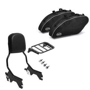 Set: Sissybar passend für Harley Davidson Low Rider ST 22-24 R1 mit Gepäckträger und Docking schwarz Craftride + Koffer Innentaschen passend für Harley Davidson Softail Low Rider ST 22-24 Crafride Koffertaschen