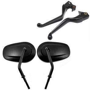 Set: Motorrad Spiegel Craftride CS22 passend für Harley Davidson Modelle schwarz + Bremshebel und Kupplungshebel Set passend für Harley Davidson Modelle Craftride RK4 schwarz