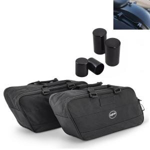 Set: Abdeckungen 4-Punkt Docking Kit passend für Harley Davidson Touring 09-23 Montagekit Cover Craftride CK1 schwarz + Koffer Innentaschen passend für Harley Davidson Street Glide Special 15-23 Craftride BG1 Paar