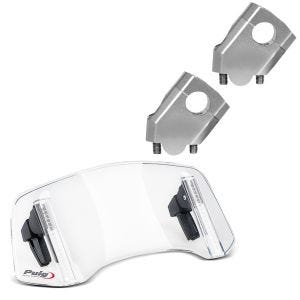 Lenkererhöhung passend für BMW R 1150 GS / R 40mm Alum silber + Windschild Spoiler Aufsatz Puig 20764W klar