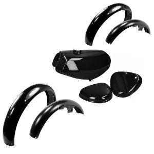 Ensemble : 2x garde-boue avant/arrière compatible avec Simson S51 + 1x réservoir d'essence et cache latéral noir