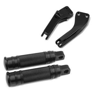 Set: Motorrad Fußrasten Craftride FP28 Fahrer und Sozius passend für Harley Davidson schwarz + Sozius Fussrasten-Halter passend für Harley Davidson Dyna Street Bob 06-17 schwarz Craftride