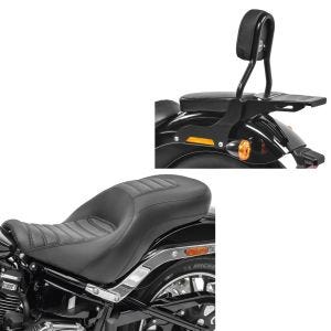 Set: Sitzbank passend für Harley Davidson Softail Street Bob 18-24 Craftride TR2 Komfort Doppelsitzbank + Sissy Bar CL Fix passend für Harley Davidson Softail Street Bob 18-24 mit Gepäckträger schwarz Craftride