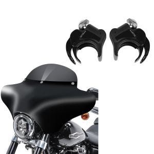 Set: Batwing Verkleidung MD8 passend für Harley Davidson Dyna Fat / Street Bob Craftride + Windschild Klammern 49mm passend für Harley Davidson Dyna Street Bob 06-17 Windschutzscheiben schwarz Craftride