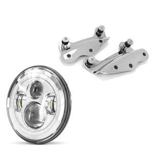 Set: Kit de Fixation à quatre points compatible avec Harley Davidson Touring 2009-2013 chrome Craftride + Phare LED 7" FS7 compatible avec Harley Davidson Street Glide / Special avec marque E chrome