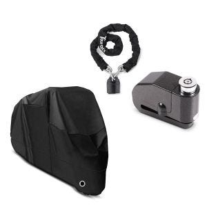 Abdeckplane XL + Set: Kettenschloss KS1 1,15m + Bremsscheibenschloss Alarm 120dB