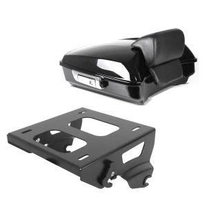 Set: Topcase passend für Harley Davidson Street Glide 14-22 Craftride Razor GB9 schwarz + Gepäckträger TP Solo Sitz passend für Harley Davidson Street Glide 14-22 schwarz Craftride