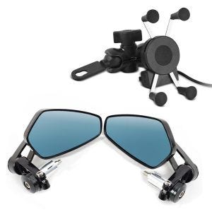 Set: Lenkerendenspiegel LS6 Lenkerspiegel in schwarz + Smartphonehalter SH7 Handyhalter_1