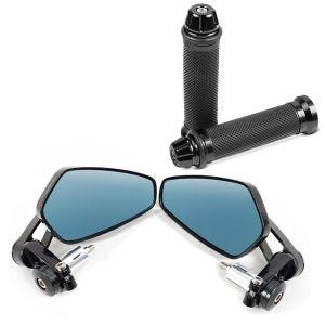 Set: Lenkerendenspiegel LS6 Lenkerspiegel in schwarz + Lenkergriffe Zaddox 2X 22mm schwarz_1