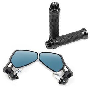 Set: Lenkerendenspiegel LS6 + 2x Lenkergriffe 22mm für Ducati Hypermotard 1100 / Evo / 939 / SP_1