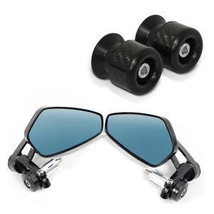 Rétroviseur compatible avec Yamaha MT-125/MT-10/MT-09/MT-07 LS6 noir + Protection Bras Oscillant-Diabolos pour béquille M6-8 carbon