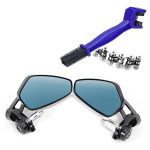 Set: Lenkerendenspiegel LS6 Lenkerspiegel in schwarz + Reinigungsbürste Motorradkette blau_1