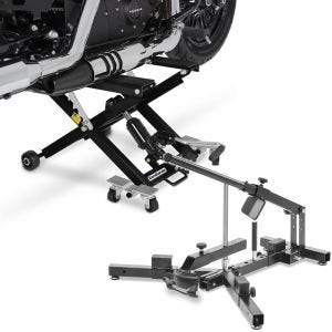 Set: Elevateur ciseaux Mid-lift XL Cric hydraulique 500kg noir ConStands avec Démonte pneu moto 12-21" MD4