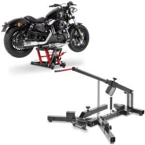 Set: elevateur ciseaux Mid-lift L compatible avec moto custom et Chopper 680kg en rouge ConStands avec Démonte pneu moto 12-21" MD4 CB38657