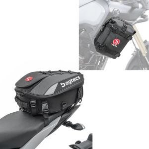 Set: Motorrad Hecktasche X30 Soziustasche erweiterbar 20-30Ltr sw Bagtecs mit Sturzbügeltasche K3 wasserdicht 6L sw