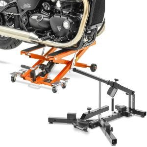 Set: Elevateur ciseaux Mid-lift XL Cric hydraulique 500kg or ConStands avec Démonte pneu moto 12-21" MD4