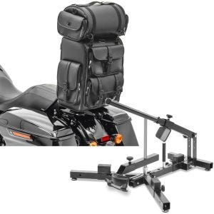 Set: Sacoche Sissy Bar Arrière + sac rouleau pour Motos Custom DLX Cuir PU Craftride avec Démonte pneu moto 12-21" MD4